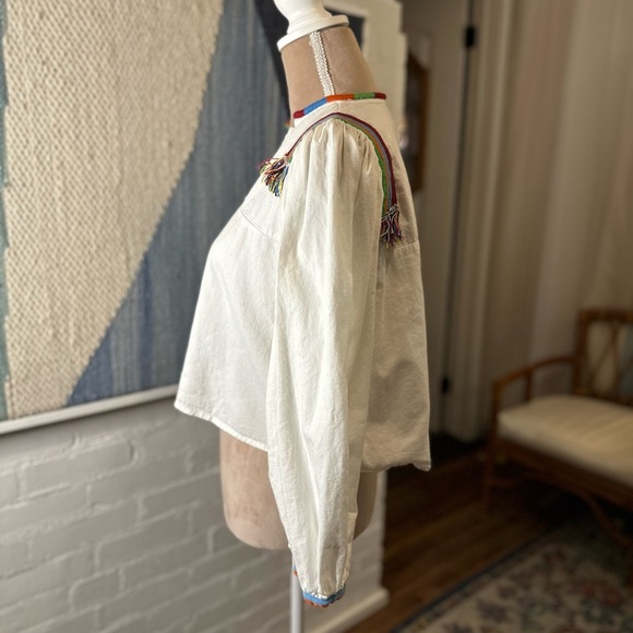 Urban Outfitters 100% Cotton White Babydoll Blouse with Rainbow Trim - Picture 6 of 8